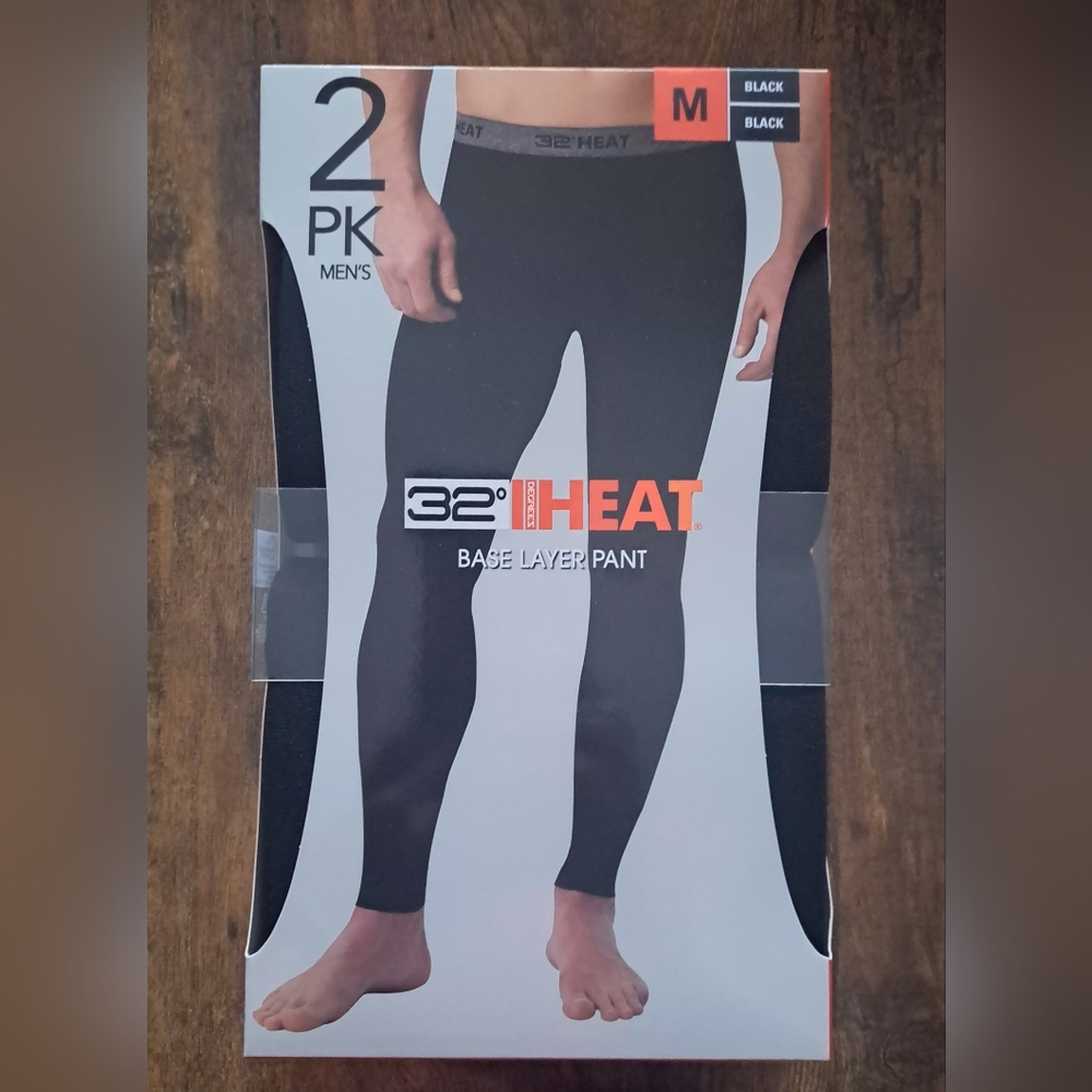 32 Degrees Men's Black Heat Base Layer Pants - 2 Pack
